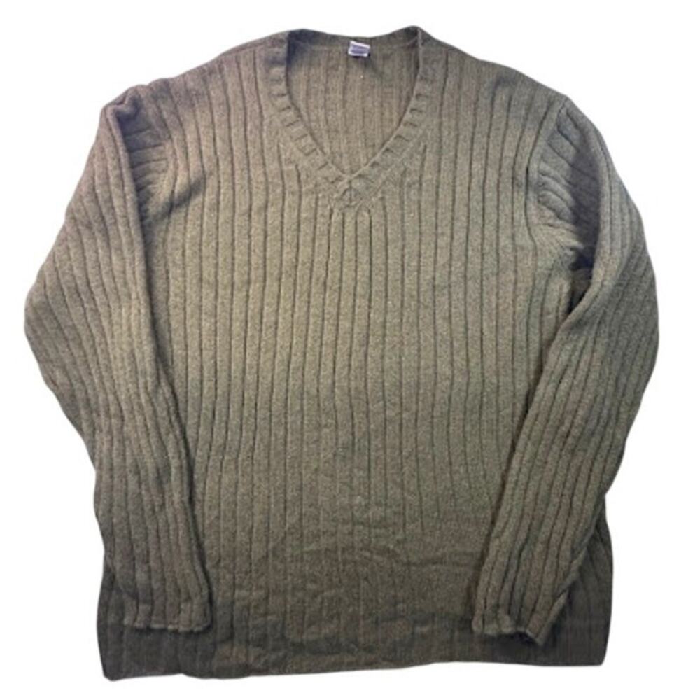 GAP Ribbed V-Neck Sweater XL Lambswool Knit Olive Green